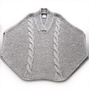 Iperico Poncho Sweater Womens One Size OS Gray Wool Alpac Cable Chunky Knit